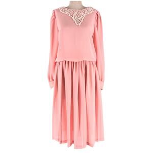 80s pale pink long sleeve pleated dress 1980s vintage